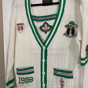 Women's AKA Sorority White 3 piece knitted custom set- large